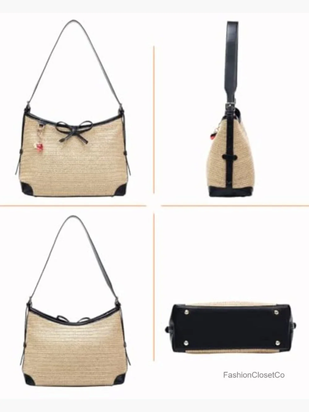 Straw Woven Hobo Crossbody Bag with Adjustable Strap, Summer Beach Tote